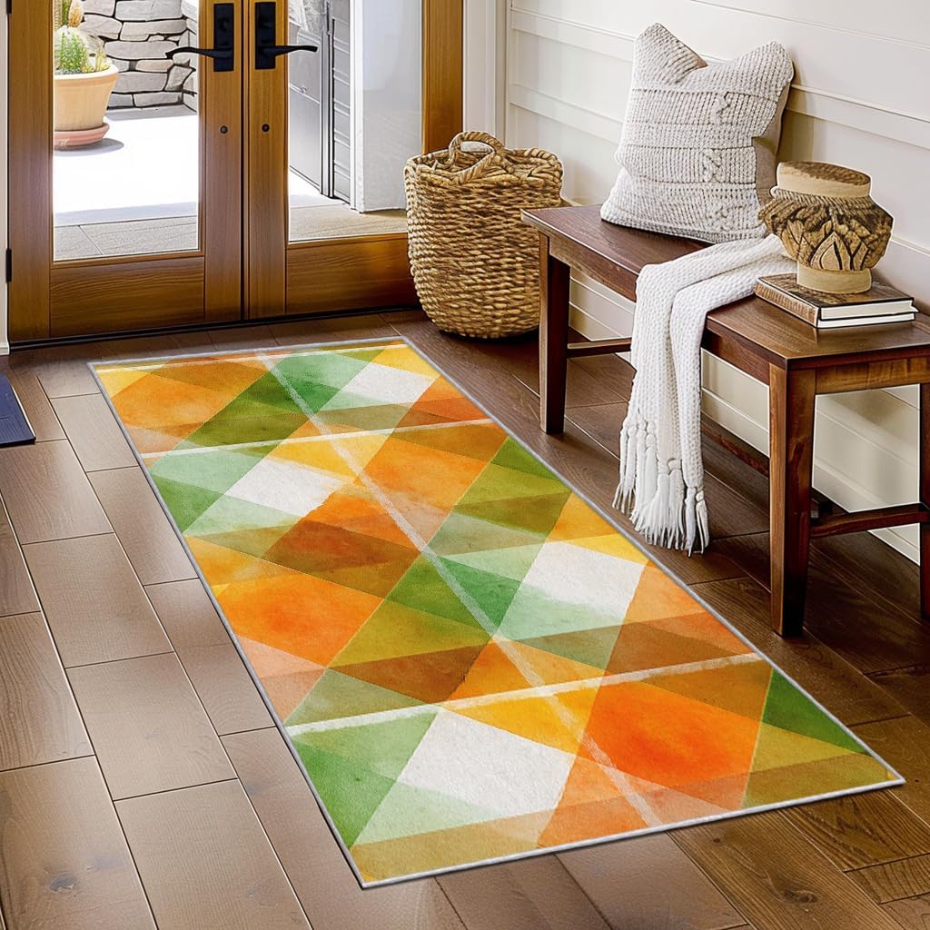 Tapis de couloir à carreaux antidérapant motif losanges tricolore ultra fin