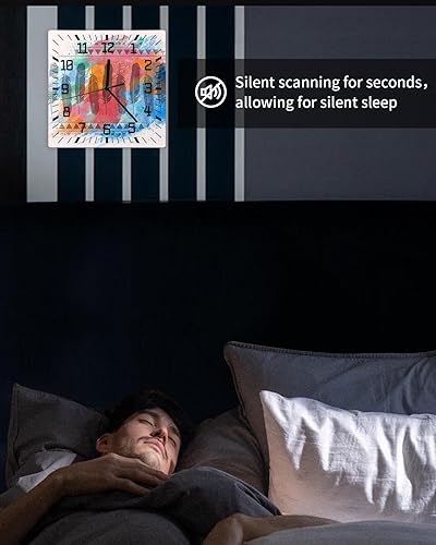 Miniatura 6 de Colorido reloj de pared de madera degradado silencioso sin tictac, reloj de pared cuadrado con plumas del suroeste del siglo medio, funciona con