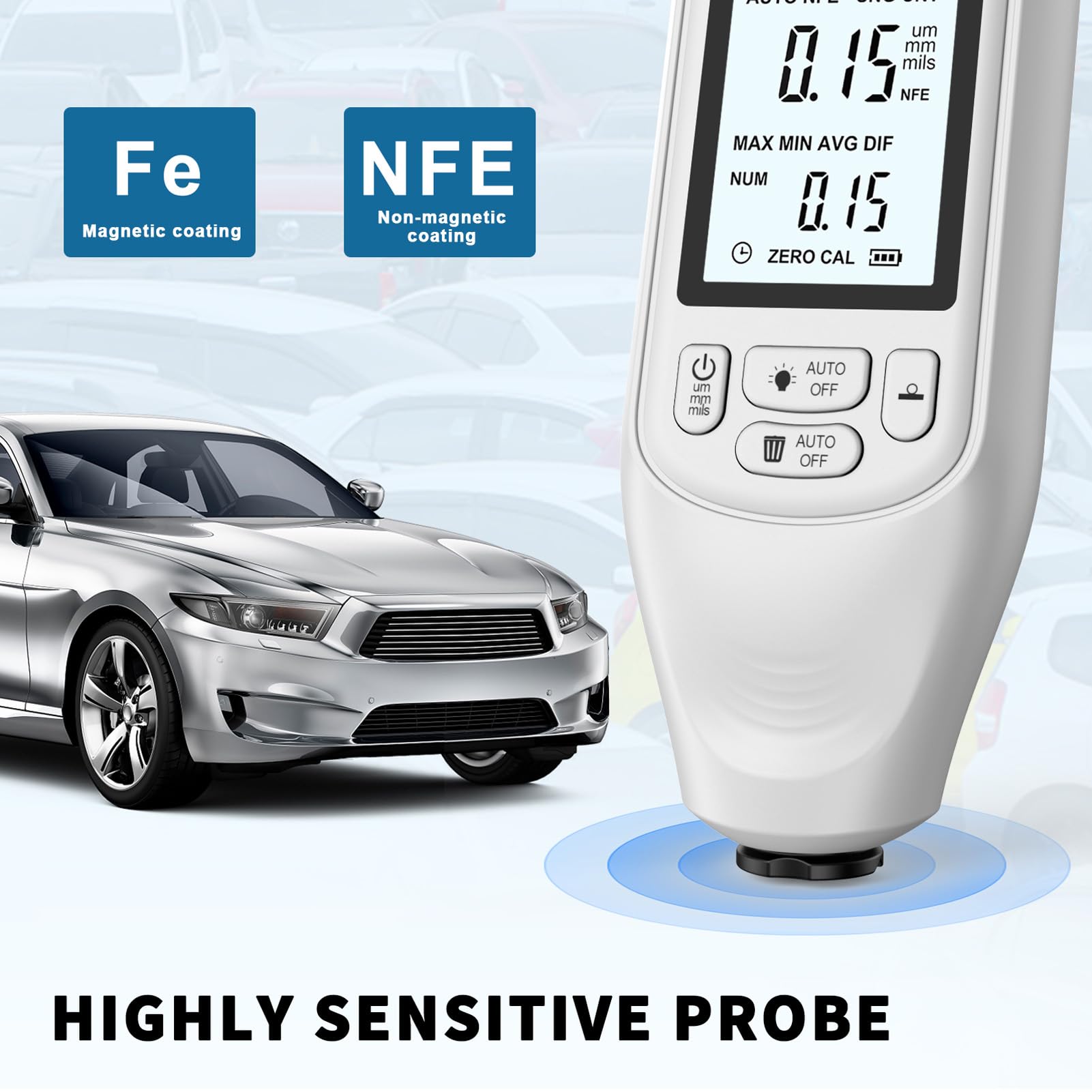 Paint Coating Thickness 0?2000um 3 Units FE NFE Auto Detection Digital Coating Thickness Meter for Industrial (White)