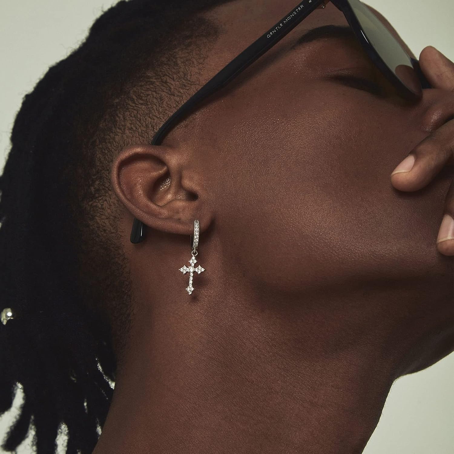 14K Gold Plated Dangle Drop Cross Hoop Earrings for Women Trendy Small White Gold Huggie Earrings Cubic Zirconia Hypoallergenic Black Cross Earrings for Men - Image 4