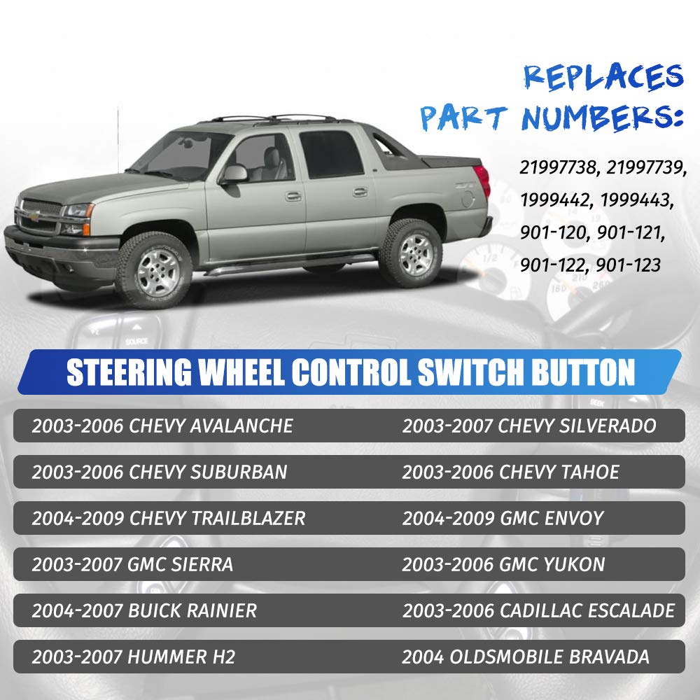Boutons De Commande Volant Chevrolet Silverado Tahoe GMC Sierra - Lot 4 Interrupteurs 2003-2007 - Remplace 21997738 21997739