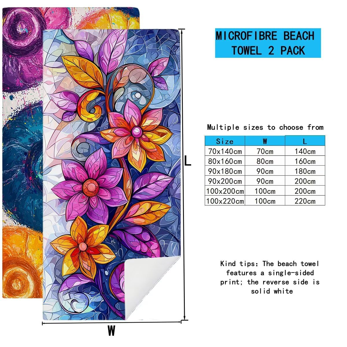 Telo Mare Microfibra, Telo Mare Grande 100x200cm 2 Pezzi, Asciugamano Palestra Donna Asciugatura Rapida, Antisabbia Asciugamano Microfibra, Leggero Asciugamani Palestra per Regalo (Astratto) -4372