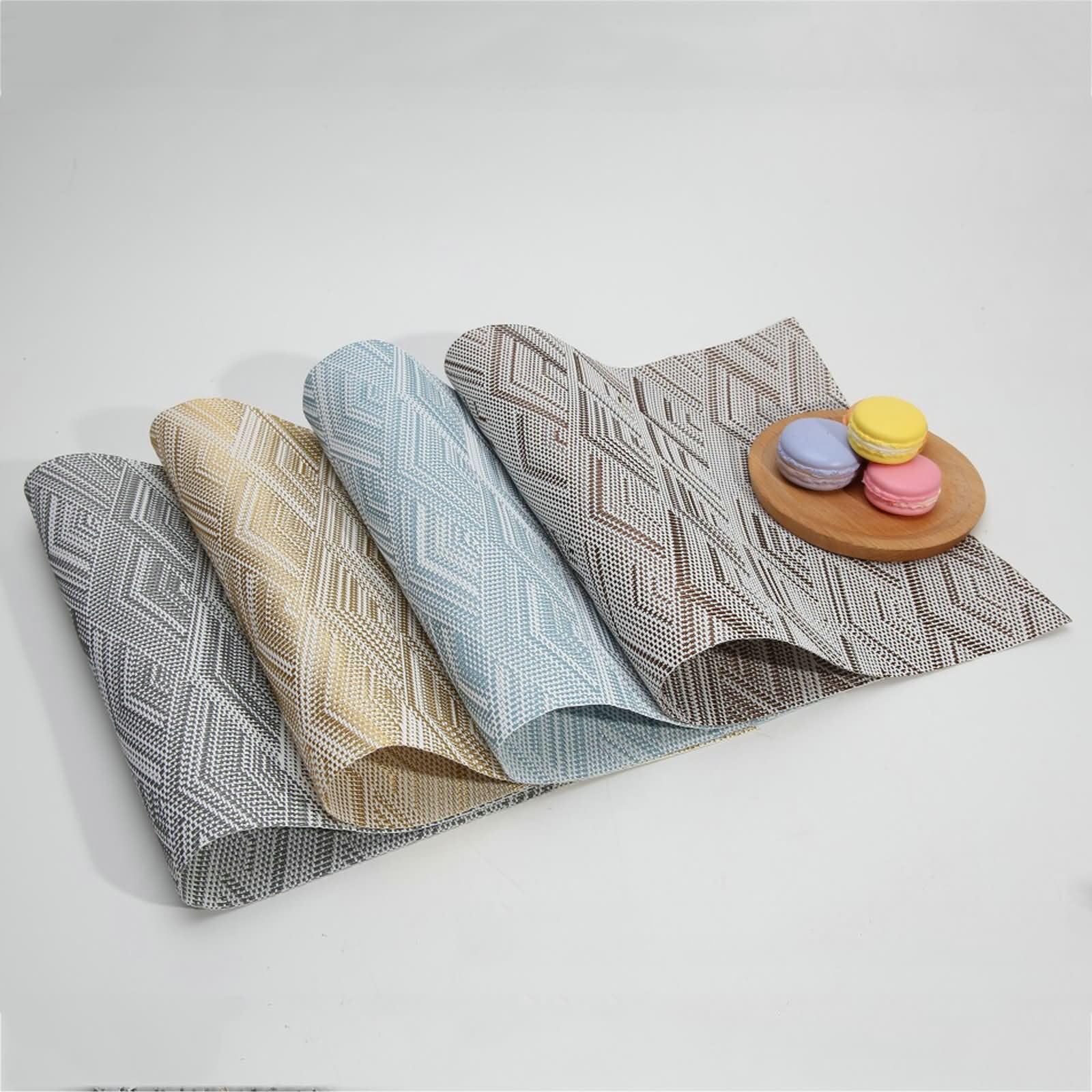 10er Set Platzsets Waschbar, 45 x 30 cm Grau Tischset Platzset Abwaschbar 70% PVC+30% PET, Rechteck mit Raute