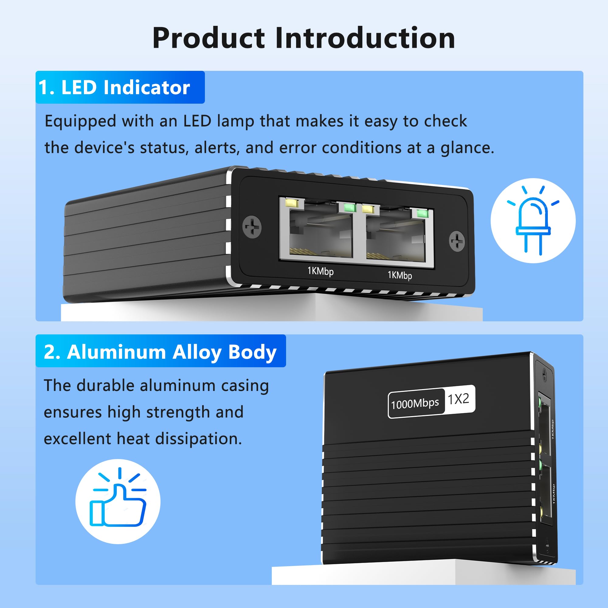 Splitter Ethernet da 1 a 2 con cavo Cat6 (1,2 m), sdoppiatore Internet ad alta velocità 1000 Mbps per router/switch/modem, switch Ethernet a 2 porte compatibile con Cat5/5e/6/7/8 (2 dispositivi