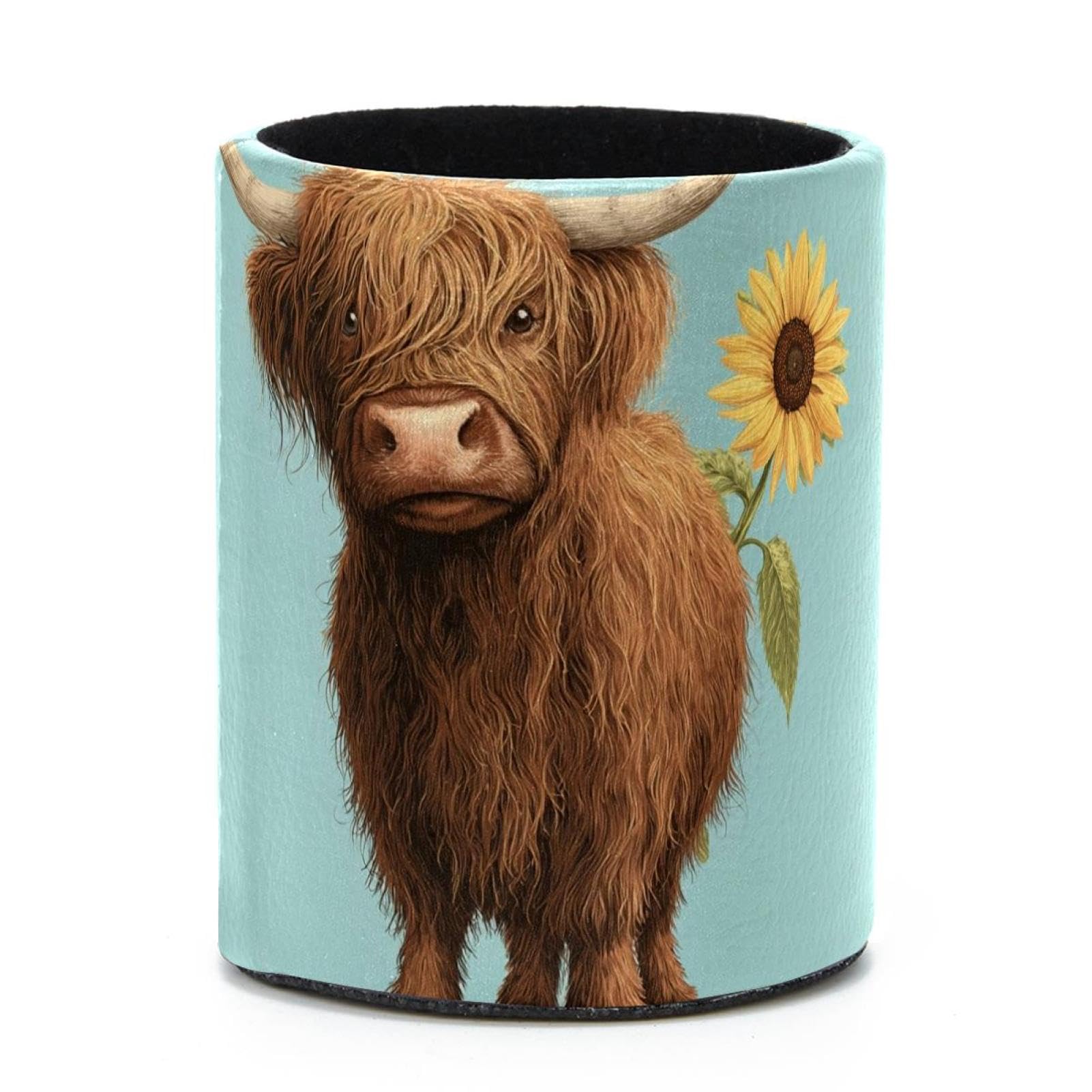 VAPOKF Round Pencil Holders for Desk, Highland Cow Pen Holders Pen Pot Makeup Brushes Storage Desktop Stationery Supplies Organiser for Home Office