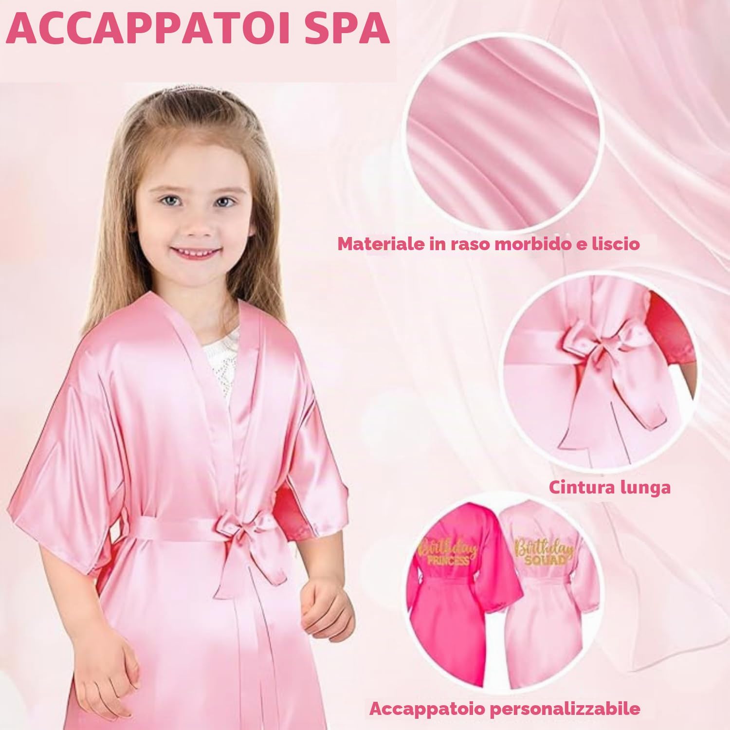 7 vesti di compleanno per ragazze, spa feste, abito da principessa, in raso, kimono per ragazze e donne, Colore: rosa., 10 anni