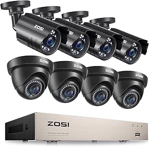 ZOSI 8CH Security Camera System Full 1080P HD-TVI Video DVR Recorder with (8) 2.0MP 1920TVL Bullet/Dome Weatherproof CCTV Cameras NO Hard Drive,Motion Alert, Smartphone, PC Easy Remote Access asin的图片