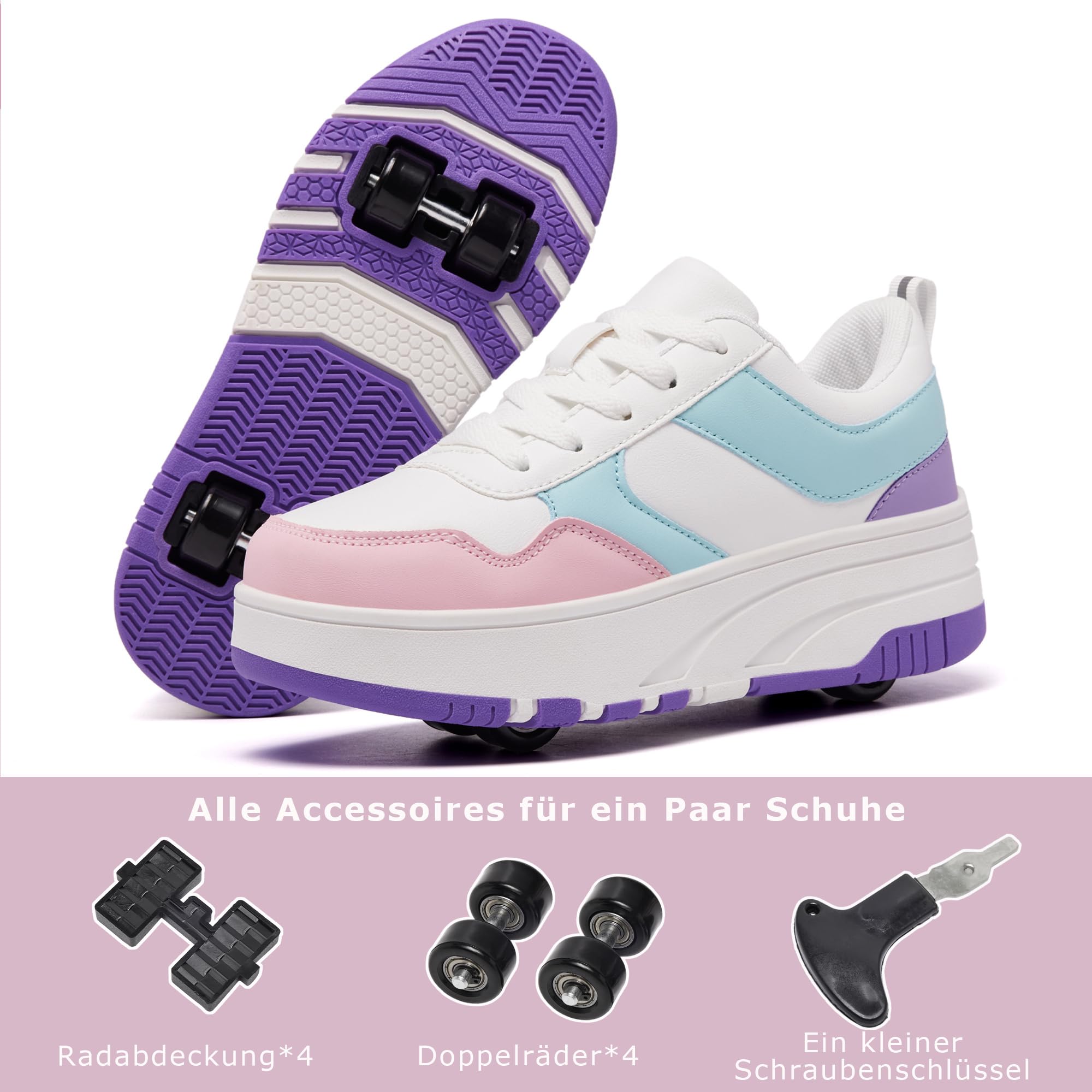 Mädchen Damen Schuhe mit Rollen Skate, Sneakers mit abnehmbaren Rädern Sportschuh