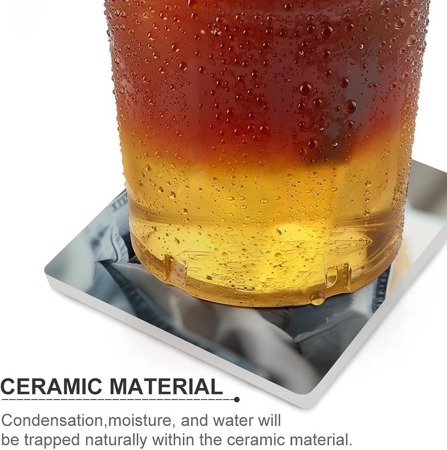 Cute Cat in Jeans Coaster for Drinks Square Ceramic Table Coasters Stone Mat Crafts 6PCS Home Kitchen Decor