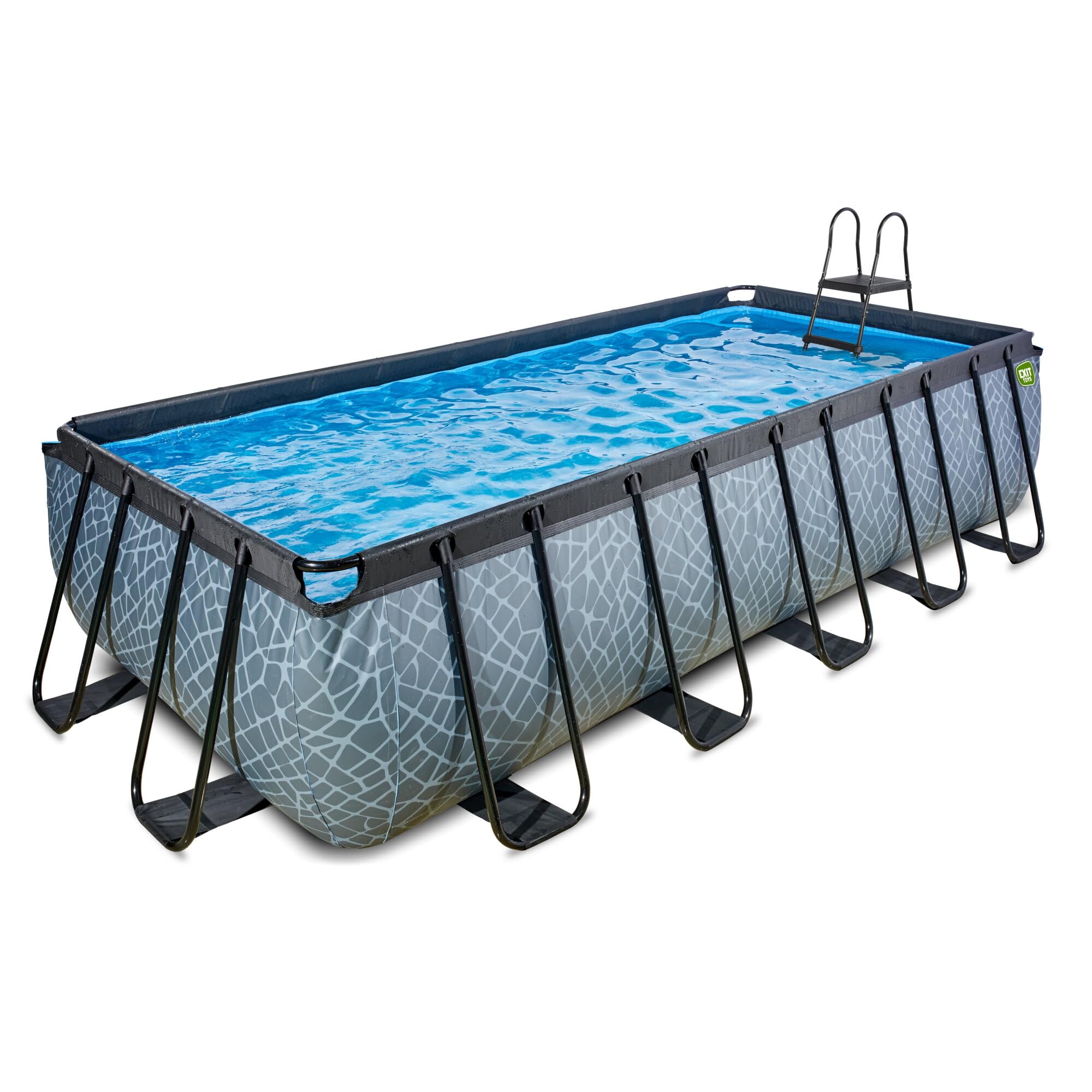 EXIT Toys Stone Pool - 540x250x122cm - Piscina de Marco Rectangular Grande con Bomba de Filtro de Cartucho - Piscina Extra Profunda - Marco Robusto - Incluye Escalera de Piscina - Diseño Único - Gris