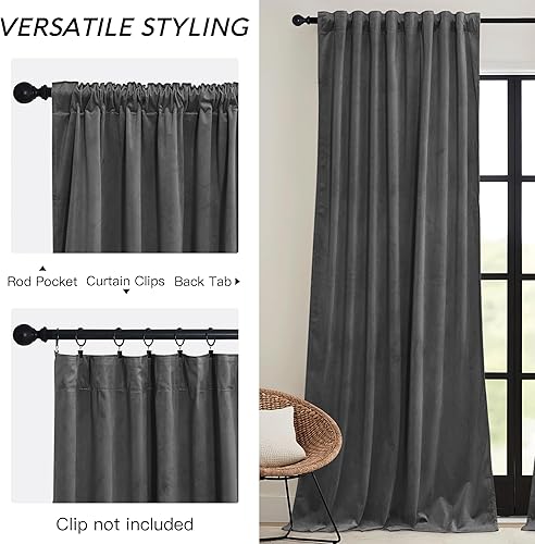 Miniatura 2 de RYB HOME Cortinas de terciopelo gris de 84 pulgadas  Cortinas opacas súper suaves con aislamiento térmico, paneles de ventana de bloqueo de calor