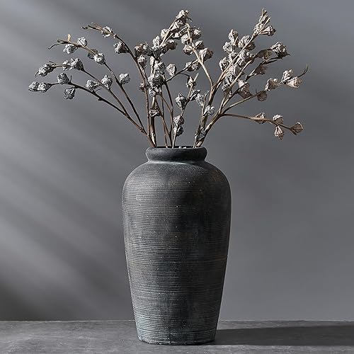 Large Ceramic Rustic Vase, 11 inch Minimalist Decorative Farmhouse Tall Vase for Home Decor, Living Room, Shelf Decor, Enterway, Wedding, Table Decoration, Bronze