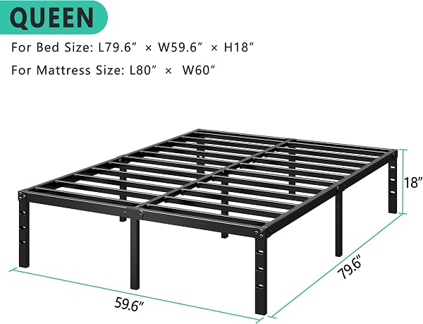 HLIPHA HLIPHA Metal Platform Bed Frame 18 Inch Tall,No Box Spring Needed,Queen Size Bed with Heavy Duty Strong Support Slats,Easy to Assemble,Black in use