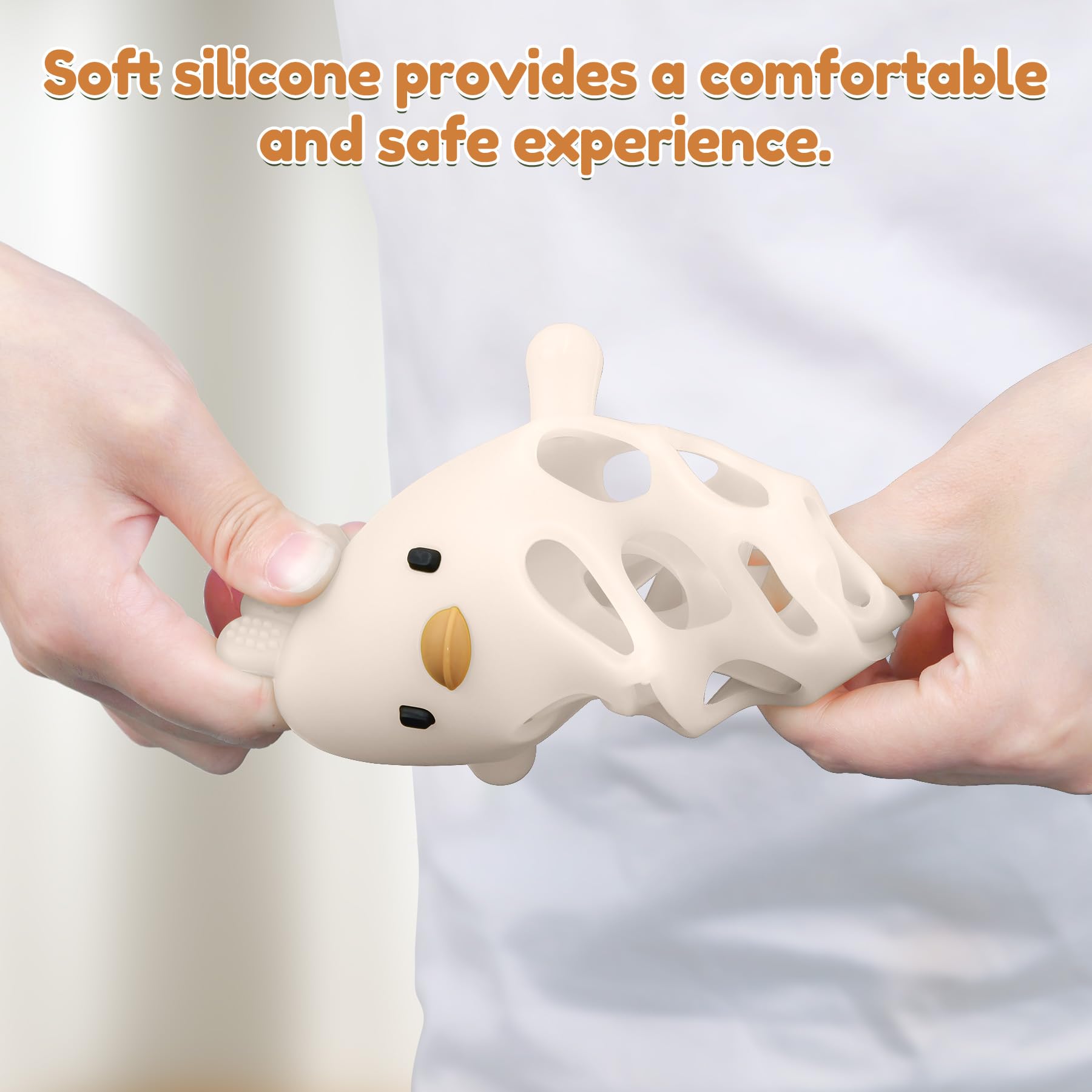 MCGMITT Giochi Neonato 0-3 mesi - Sonaglio a Forma di Pulcino in Silicone Giocattoli Montessori Sensoriali per Bambini, Mordicchiare Senza BPA, Palla Facile da Afferrare 6-9-12-18 Mesi, Beige