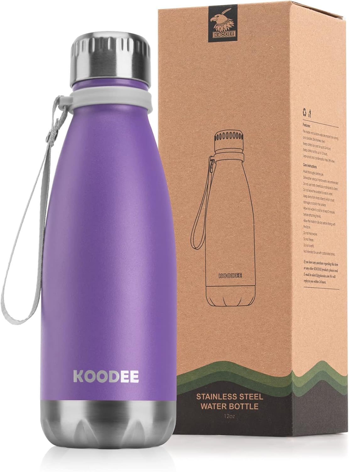 Koodee Water Bottle for School, 12 oz Stainless Steel Double Wall