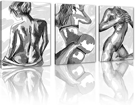 Novatique Sexy Wall Art Nude Woman Wall Art Abstract Body Painting Prints Naked Girls Posters Sexy Art Couples Room Decor Ready to Hang for Bathroom Bedroom, 12"x16"x3Pcs