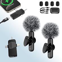 Wireless Lavalier Microphone for iPhone/Camera/Android Phone, Plug-Play Mini Micro Phone Wireless Lapel Mic with Lightning+USB-C+3.5mm Receiver, Clip On Microphone for Video Recording/TikTok