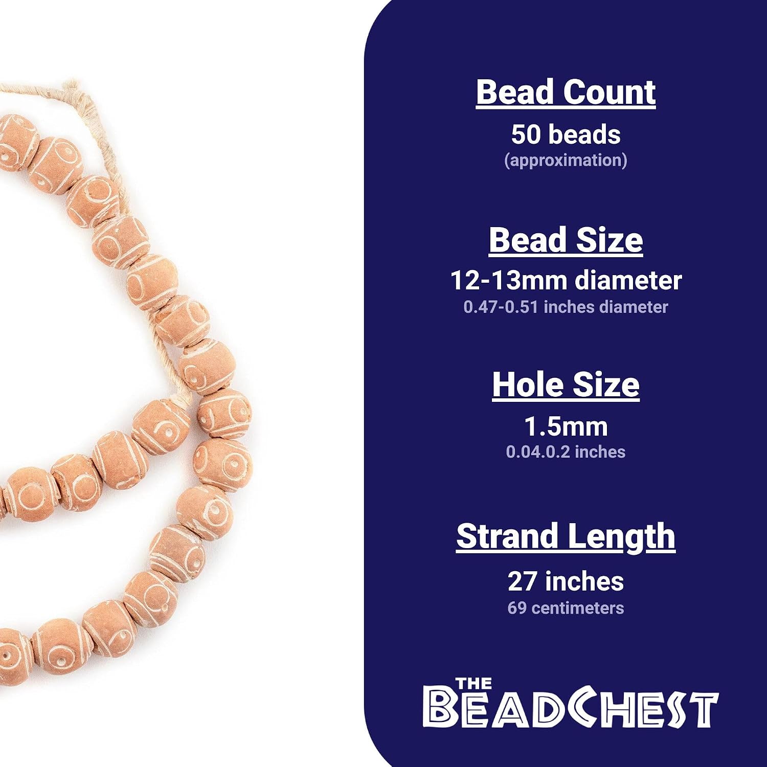 The Bead Chest Natural Terracotta Mali Clay Beads 12mm African Brown Round 27 Inch Strand Handmade