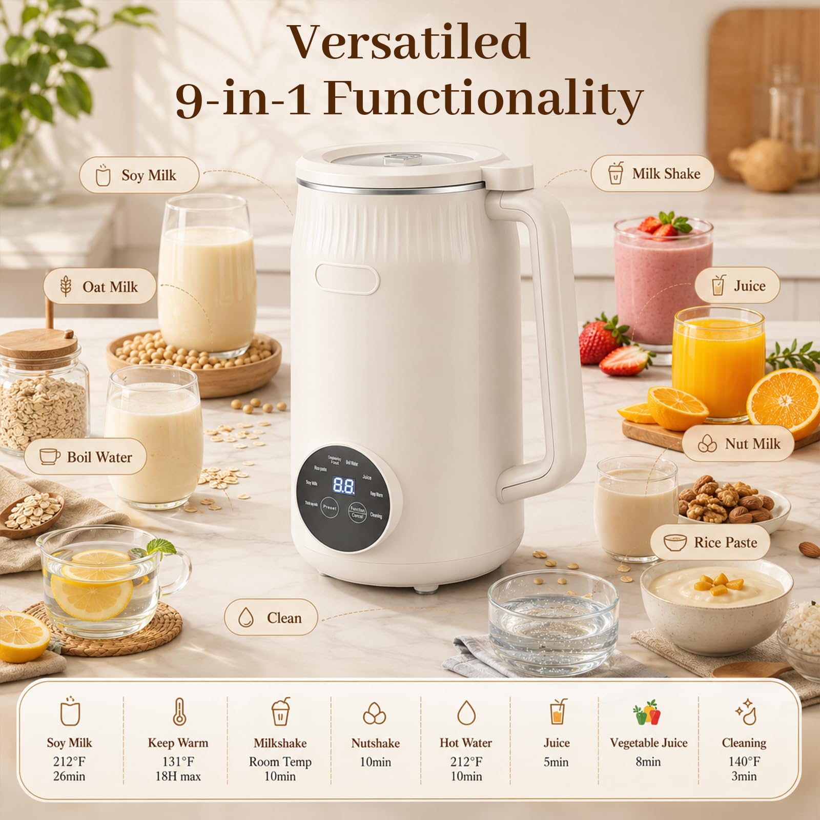 Machine à Lait Végétaux, 1,6L, Machine Lait Vegetal Automatique