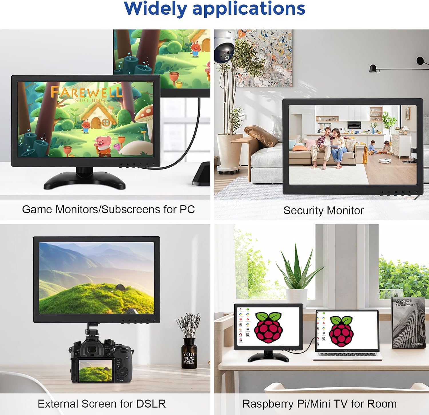OSCY 12 Inch Small Monitor, 1280x800 16:10 HDMI Monitor Support HDMI/VGA/AV/BNC Input with Remote Control & Built-in Speakers, Mini Color Screen Display for Computer TV Raspi CCTV Camera Car