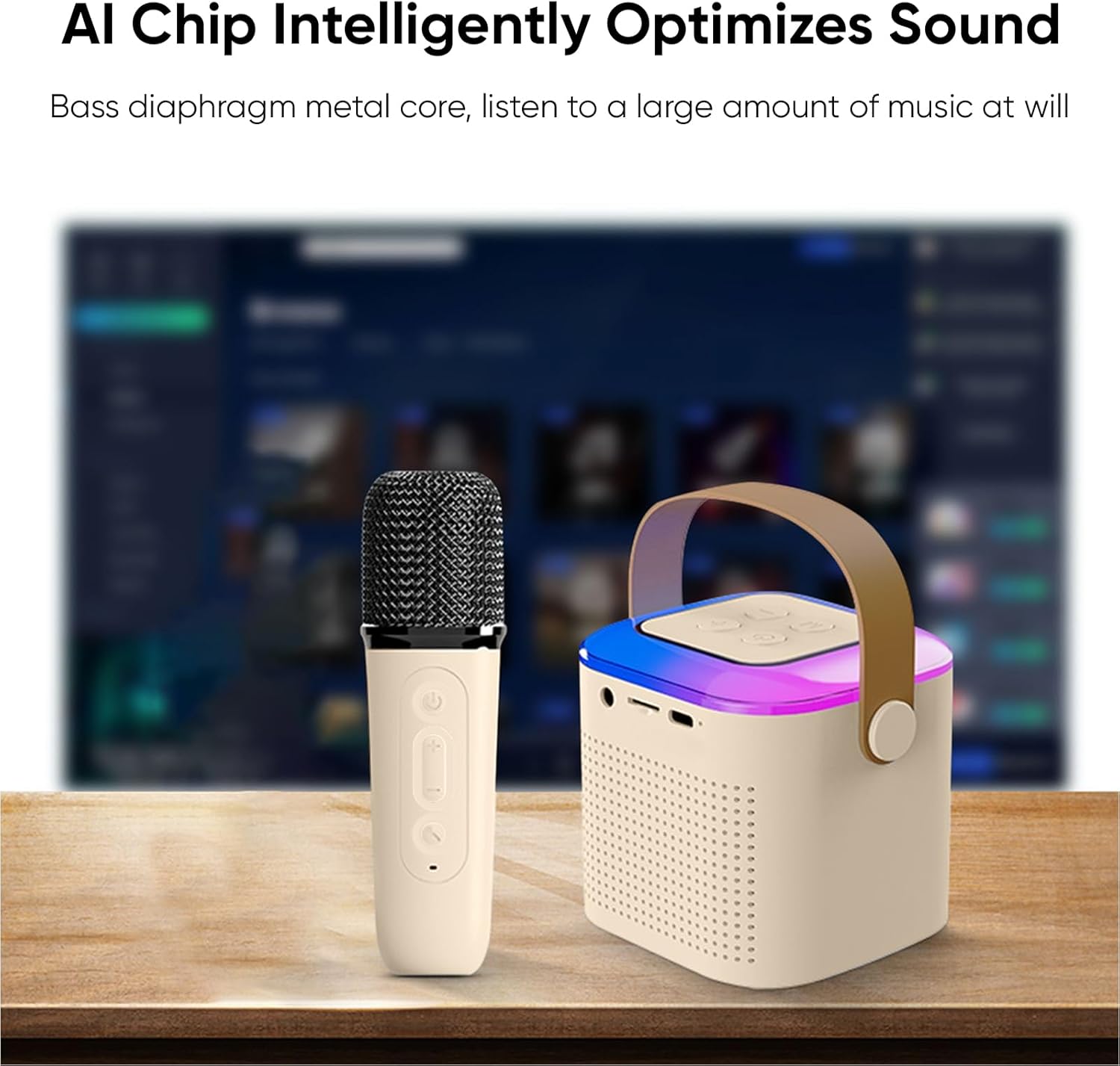 Karaoke Machine for Kids and Adults, Mini Karaoke Bluetooth Mic Singing Speaker with Wireless Microphones and 7 Color Lights, Toys for All Phones, Birthday, Children's Day Gift, Family Party (Beige) - Image 5