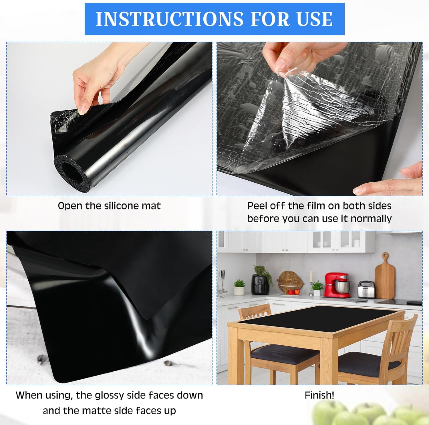 Hushee 2 Roll Silicone Mats for Kitchen Counter 47 x 24 Inches Silicone Mat Nonslip Cuttable Counter Mat Heat Resistant Mat for Kitchen Counter Countertop Placemat