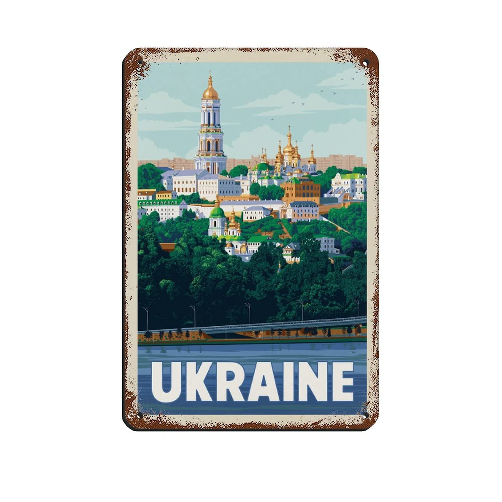 Ukraine Travel Tin Poster – Retro-Inspired Cityscape Wall Sign for Home, Office, or Bar