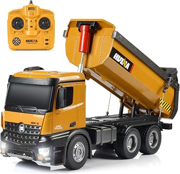 KidsFaves Remote Control Dump Truck Toy 1/14 Scale Heavy Duty Metal Construction Vehicles Load 15 Lbs RC Truck with Powerful Engines, Birthday Xmas Gifts for Kids