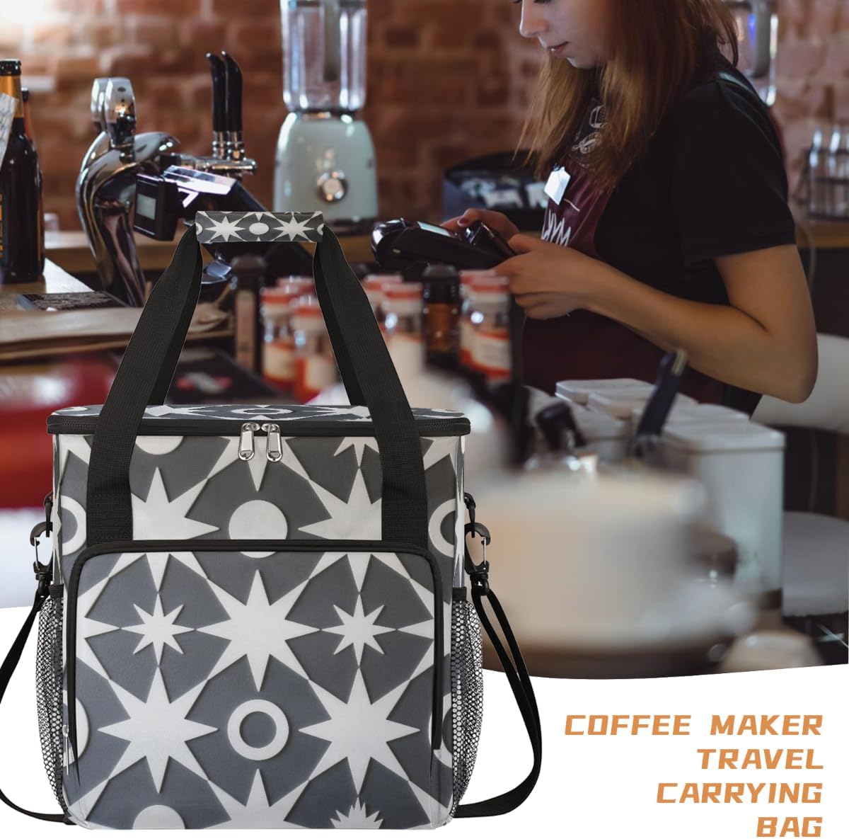 Star Geometry Portable Coffee Maker Carrying Bag Compatible with Keurig K-Mini or K-Mini Plus - Travel Storage Tote with K-Cup Pod Pockets for Single Serve Coffee Brewer