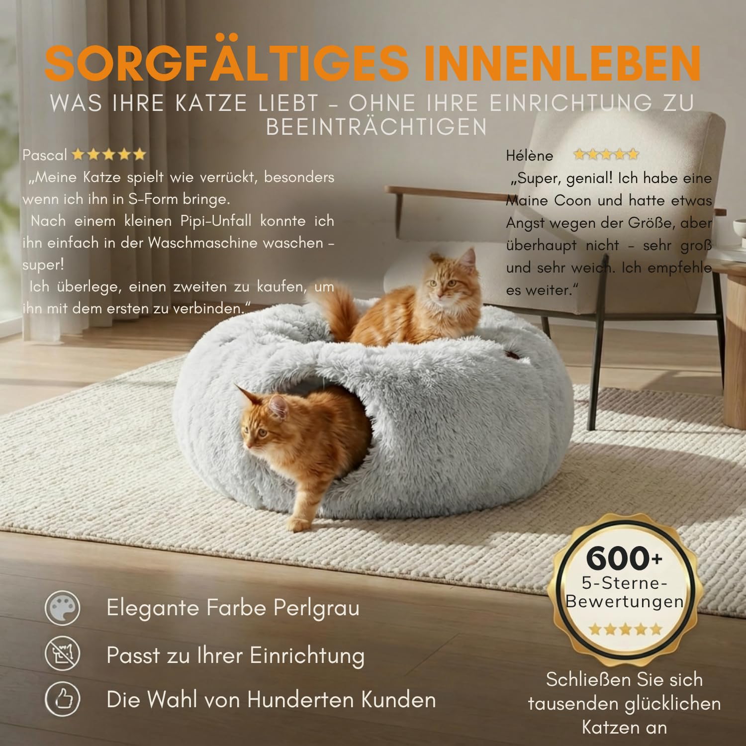 One PETS-TOP Katzentunnel – Tunnel für Katzen Rund mit Schlafplatz & Bed – Katzentunnel XXL Große Katzen – Donut Rascheltunnel aus Plüsch – Cat Tunnel