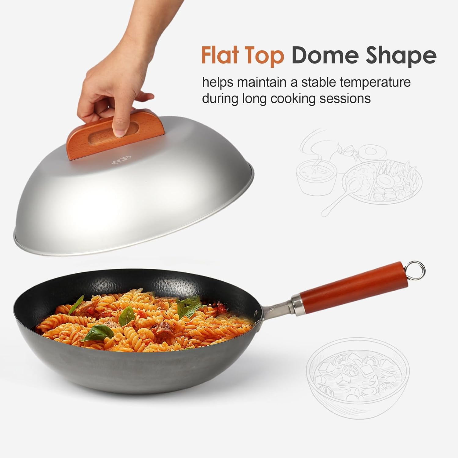 Aluminum Wok Cover for 13"-14" Hand Hammered Wok, 12.5 inch Flat Wok Lid - Image 5