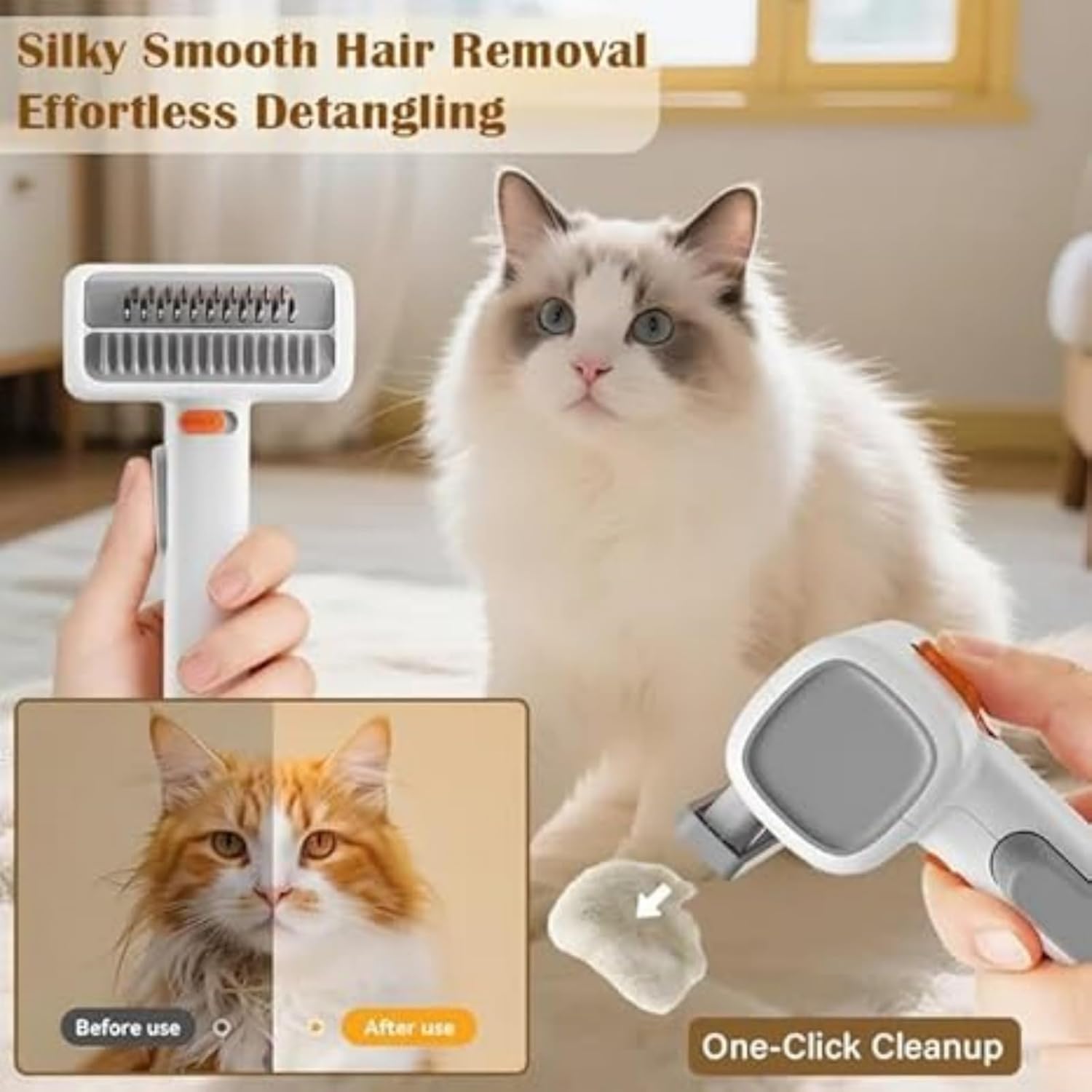 2-in-1 Pet Self-Detangling & Grooming Comb, Professional Deshedding Tool for Dogs & Cats, Gentle Undercoat Rake & Brush for Long or Short Hair, Pets Grooming Brush Detangle, Deshed, Massage (3pcs)