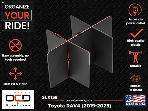 Miniatura 8 de Vehicle OCD - Organizador de consola central para Toyota RAV4 (2019-2024) - Fabricado en Estados Unidos