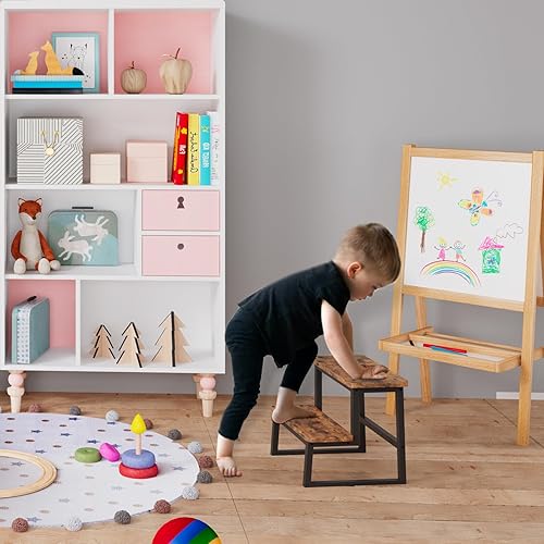 Miniatura 7 de Taburete para adultos, soporta hasta 500 libras, taburete resistente de dos pasos para Kichenbañocamas altas, marco de madera y metal, almohadillas