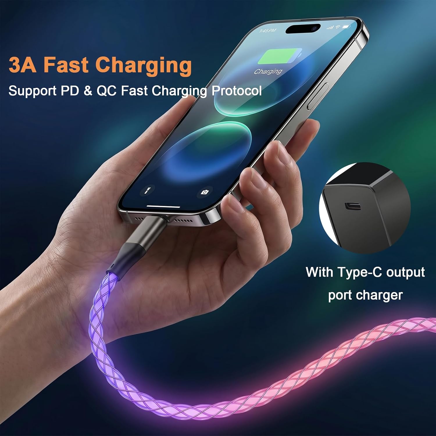 USB C to USB C Cable,C to C Cable Fast Charging Light up USBC to USBC Cable image 2