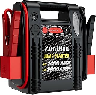 12V/24V Jump Starter - ZunDian 2800/1400 Amp Heavy Duty Jump Box, Works with Truck Tractor Excavator Automotive Engine Starter Battery Charger Booster Jumper Box with USB/DC Power Unit