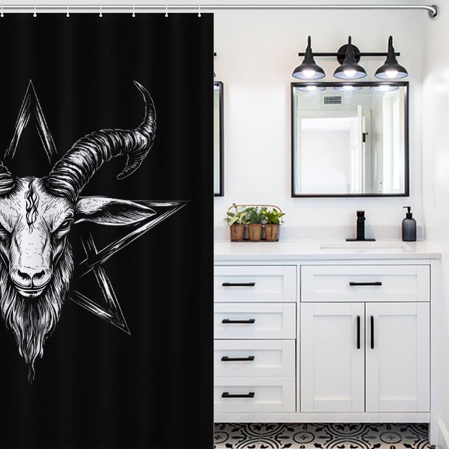 Satanic Pentagram Goats Funny Shower Curtains Washable Bath Curtain Liner with Hooks for Bathroom Bath Tubs
