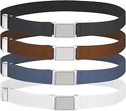 Pack of 4 Children's Boys Elastic Belt Children's Adjustable Children's Belt with Square Buckle Stretch Belt Boys Girls for School Uniform Jeans Shorts Trousers