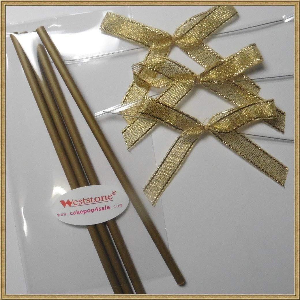 Cake pop sticks + clear bags + colorful ribbon bows (red)