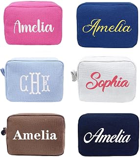 STELABUN Personalized Waffle Embroidered Cosmetic Bag - Custom Thickened Makeup Pouch, Travel Toiletry Case for Women, Bridesmaid Gifts