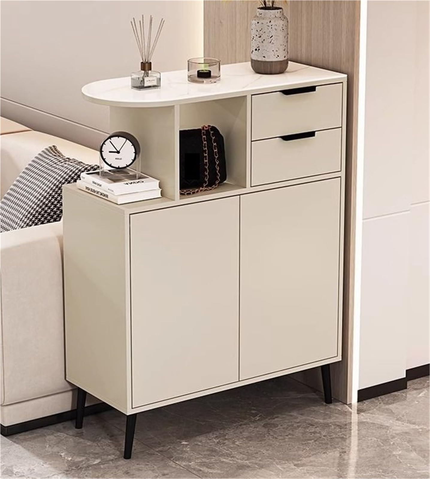 SDCFFC Shoe Cabinet with Drawer Wooden Free Standing Shoe Racks with Adjustable Shelves Narrow Flap Drawers for Shoe Storage in Entryway Hallway Living Room,Freestanding Organizer
