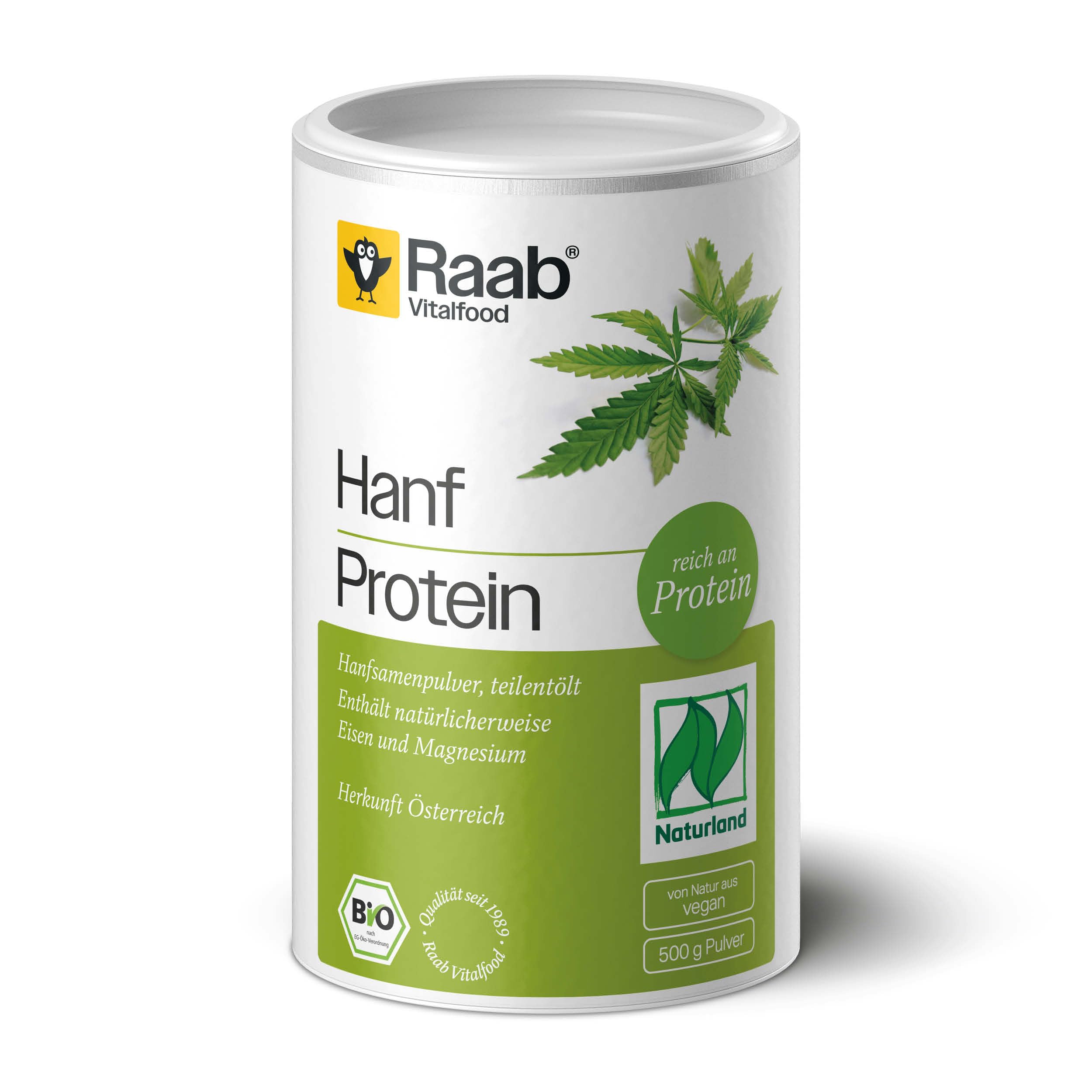 Raab Vitalfood Bio Hanf-Protein 500 g, rein pflanzlich, Protein-Pulver mit 49 % Protein, Hanf-Mehl, Eiweiß-Shake, vegan, glutenfrei