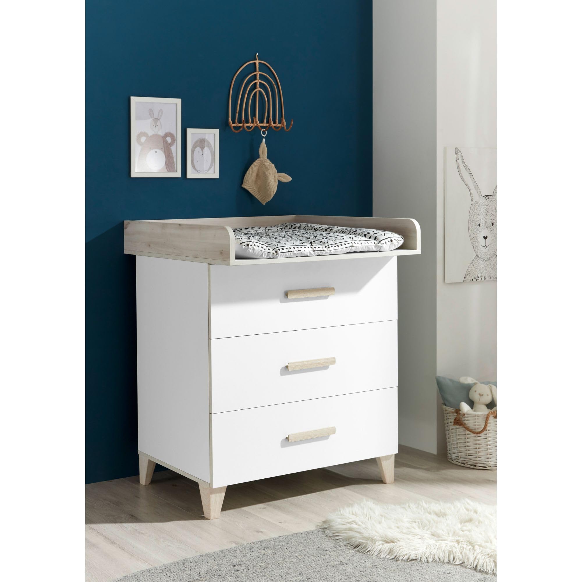 Stella Trading PRIZZI Complet Aspect Ensemble de Meubles pour Chambre 3 pièces composé d'une Armoire, d'un lit de bébé et d'une Commode à Langer, Bois, Blanc/Aurum, Komplett-Set 2