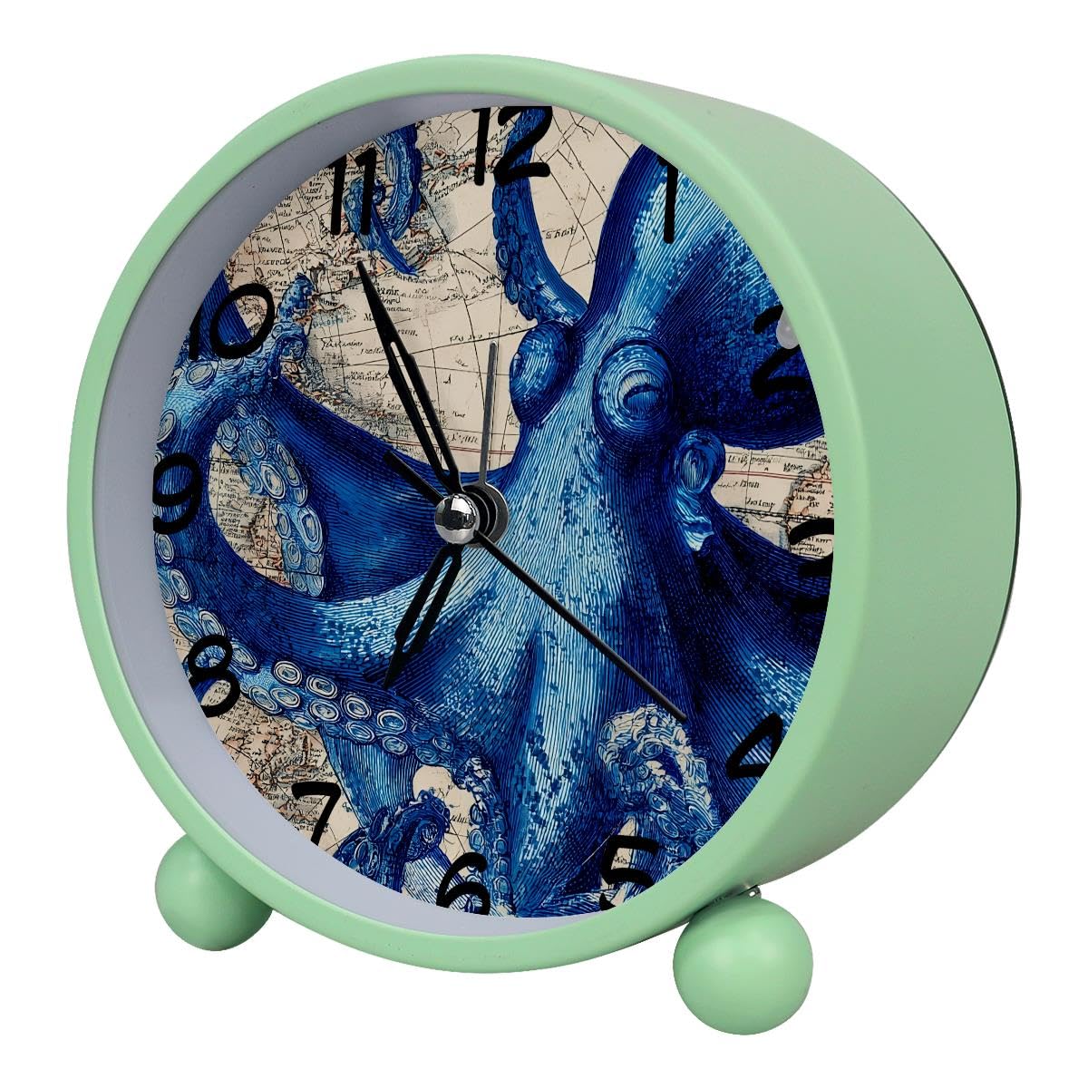 Luoweisi Analog Alarm Clock Octopus, Silent Non-Ticking with Night Light, Battery Operated, Round Desk Alarm Clock for Office, Bedroom, Elderly, Adults, Children, Student Gifts