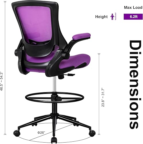 Miniatura 3 de Misolant Silla de oficina alta, silla de dibujo para escritorio de pie, silla de oficina alta con soporte lumbar ajustable, brazo abatible y anillo