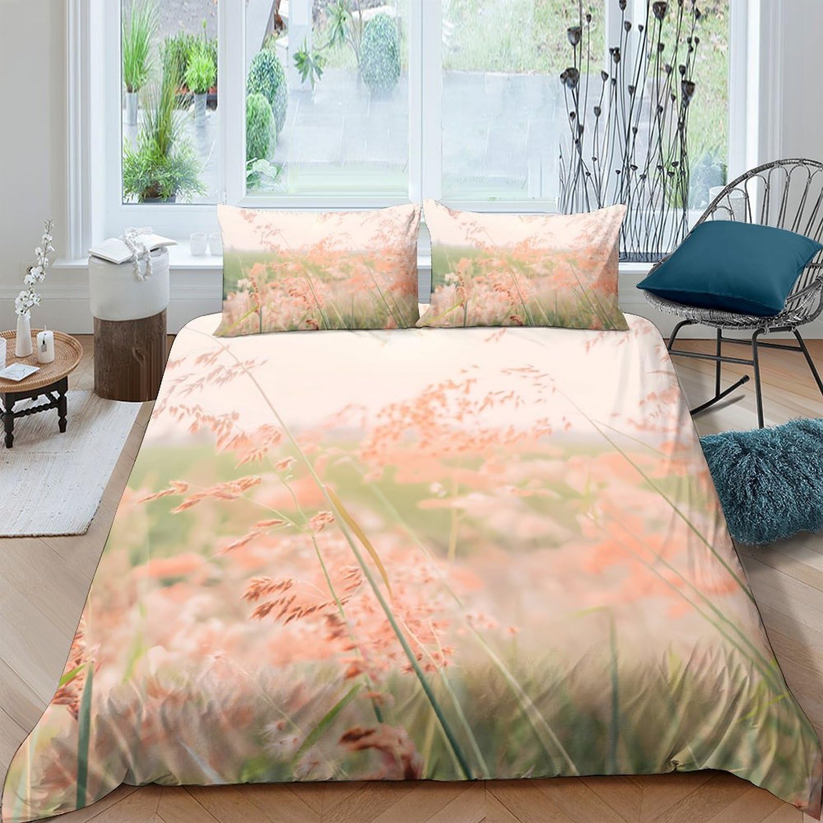 Ctjqhvkz Style-10 3D Printed Pastel Meadow Fitted Sheet Microfiber Soft Peach Grass Bed Cover For Bedroom Guest Room Decor Single（135X200cm）