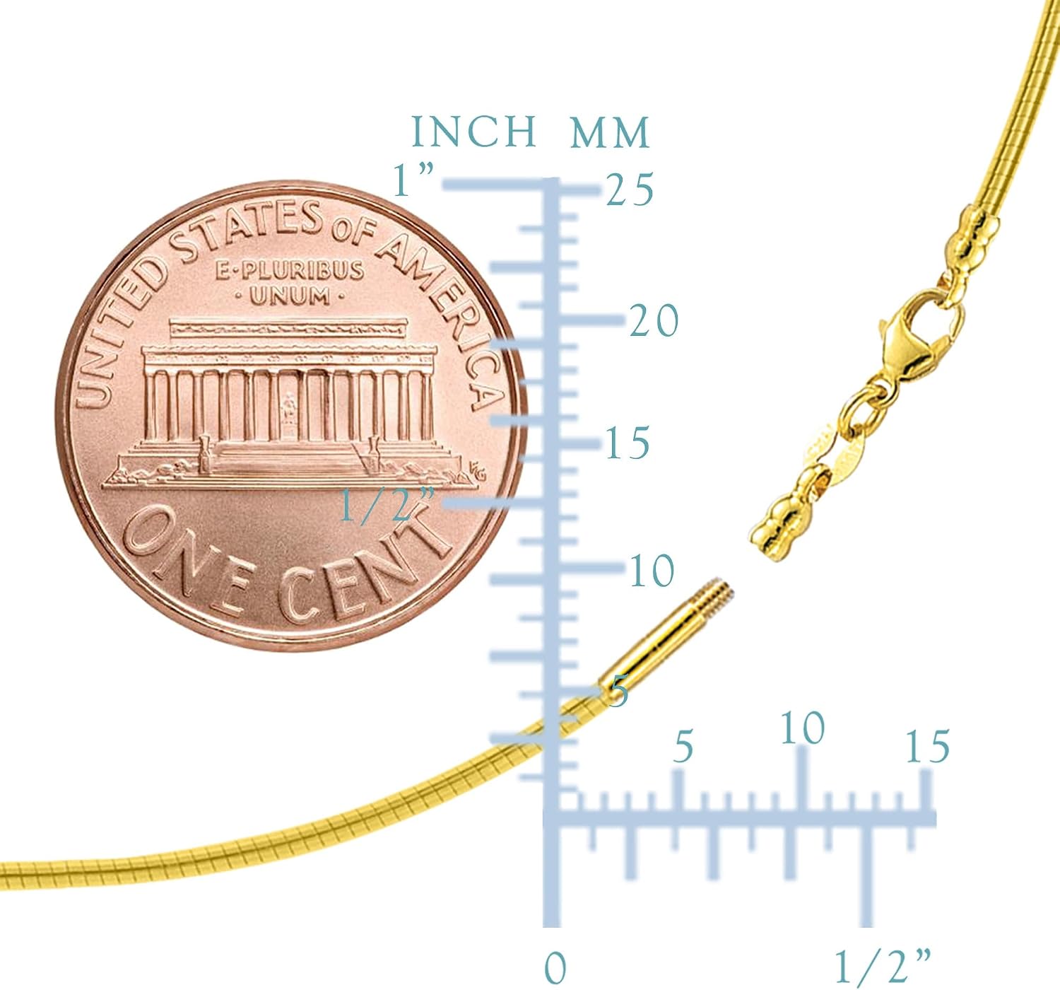 Jewelry Affairs Round Omega Chain Necklace With Screw Off Lock In 14k Yellow Gold image 2
