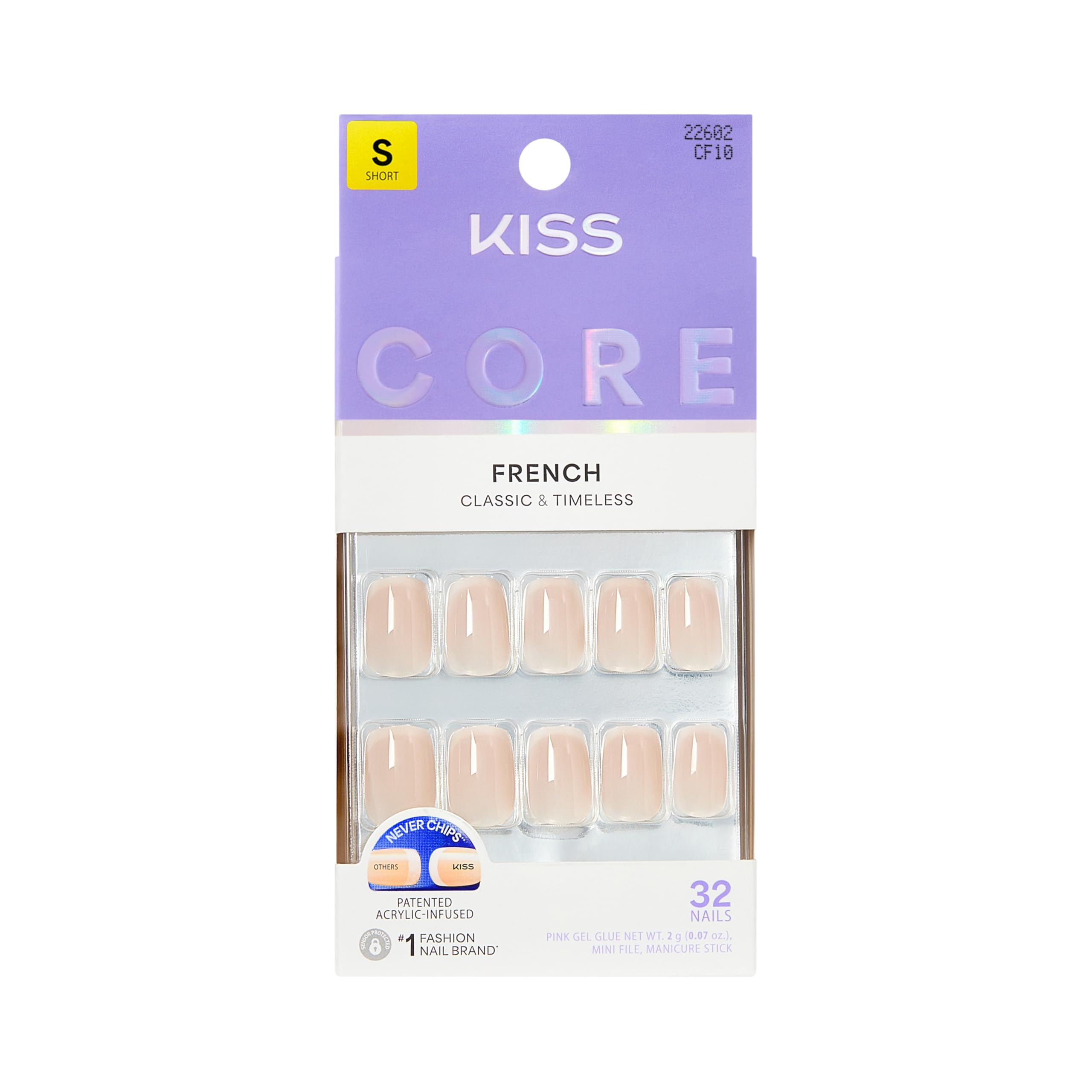 KISS CORE Press On Nails, Nail Glue Included, ‘My Darling’, White, Short Size, Squoval Shape, Includes 32 Nails, 2g Glue, 1 Manicure Stick, 1 Mini File
