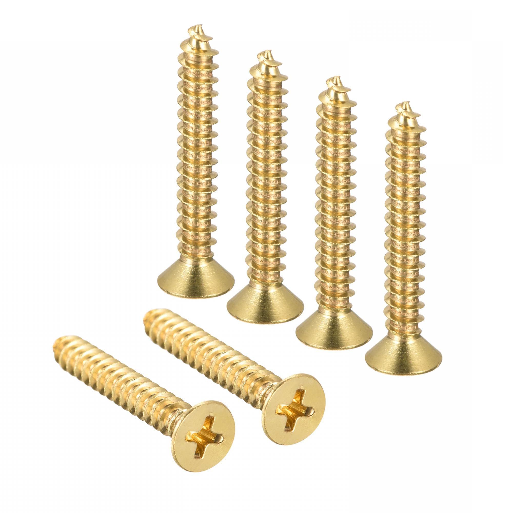 TA-VIGOR M5 Small Phillips Brass Wood Screws 30mm, Cross Flat Head Gold Plated Self Tapping Screw for Wood, Dollhouse, Jewelry Box, Guitar & Miniature Furniture 6pc