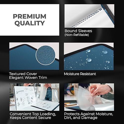 Miniatura 5 de Dunwell Art Portfolio - Carpeta de 9 x 12 pulgadas (azul), papel de montaje negro, carpeta de portafolio para obras de arte, carpeta de arte de 9 x